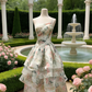 Pink & Green Floral Print Layered Organza Dress - Spring Fresh Style Gown gh6966