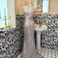 Silver Spaghetti Strap Waist-Cinched Fitted Sexy Sequin Romantic Dress, Wedding Gown gh7611