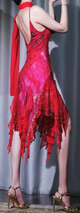 ✨Girlhomeshops-Red Spaghetti Strap Prom Gown Square Neck Beaded Irregular Ruffle Short Dress gh10088