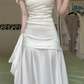 Ivory Off‑The‑Shoulder Fold‑Over Satin Long Evening Gown, Draped Pleats Side Sash A‑Line Formal Prom Dress gh8993