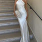 White fashion unique metal chain suspenders off the shoulder long satin slim fit ball gown evening dress gh3099