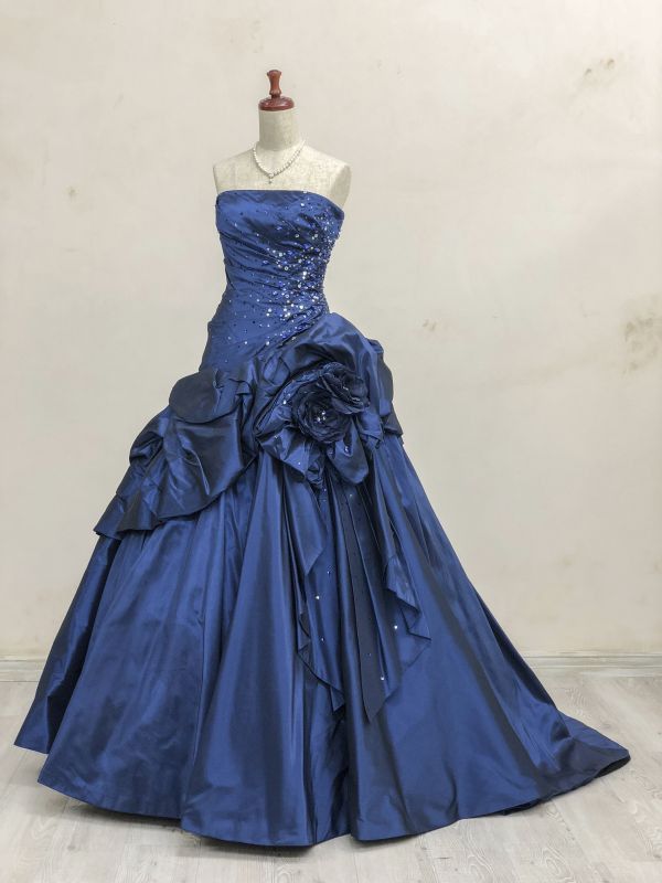 girlhomeshops-Marineblaues, perlenbesetztes, bodenlanges Ballkleid gh6232
