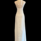 Vintage White Chiffon Halter Evening Gown, Halter V‑Neck, Ruched Twist Front, Cascading Ruffle Trim, Flowy Long Dress, Boho Bridal Prom Gown gh8904