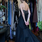 Black Strapless Long Formal Gown Hand Beaded Rhinestone Asymmetrical Mermaid Evening Dress gh9662