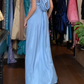 Light Blue Satin Prom Dress Cowl Neck Rhinestone Straps Column Long Evening Gown Bridesmaid Dress gh9623