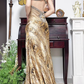 Gold‑Leopard‑Print‑Vintage Halter‑V‑Neck Silver‑Rhinestone‑Beading Chest‑Cut‑Out Ruched‑Waist Draped‑Mermaid Floor‑Length Evening Prom Gown gh8820