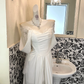 White Off-the-Shoulder Satin Waist-Cinched Slit Sexy Long Romantic Dress, Wedding Gown gh7718