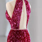 Pink Gorgeous Shiny Exquisite Beaded Halter Long Mermaid Slim Sequin Floor Length Ball Gown Evening Gown Party Dress gh3395