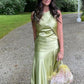 Grünes, modisches, elegantes, langes Satin-Ballkleid, Abendkleid, Hochzeitsgast, Partykleid, Abschlusskleid, Brautjungfernkleid gh4070