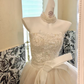 Ivory Lace Strapless Voluminous Skirt Tulle Long Romantic Dress, Wedding Gown gh7828