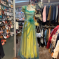 Robe de soirée longue en satin et tulle, élégante, dégradé de couleurs, style rétro, florale exquise, jaune et vert, gh4139
