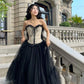 Robe de soirée longue en tulle, style corset floral noir, élégante, robe de bal, robe de soirée, robe de remise de diplôme, robe de bal, robe de soirée, robe d'invité de mariage, gh3984