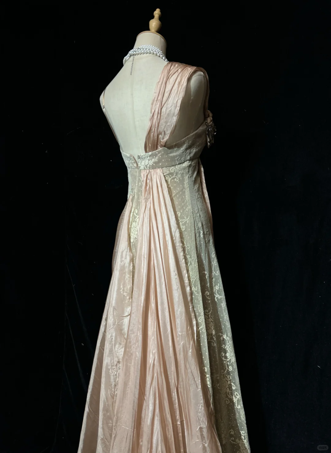 ✨Girlhomeshops-Nude Pink One Shoulder Draped Satin Gown Lace 3D Floral gh10141
