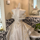 Ivory Off-the-Shoulder Soft Elegant Waist-Cinched Irregular Hem Romantic Dress, Wedding Gown gh7627