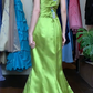 Lime Green Vintage Prom Dress Strapless Sweetheart Twist Bodice Rhinestone Brooch Satin Mermaid Long Evening Gown gh9626