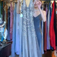Halter Silver Grey Tulle Prom Dress V Neck Ombre Sequin Beaded Formal Evening Gown gh9812