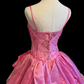 Pink Spaghetti Strap Princess Ball Gown, Sweetheart Neck, Rhinestone Beaded Bodice, Lace Corset Waist, Large Side Bow, Tiered Ruffled Skirt, Formal Prom Party Dress gh8908