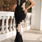 Schwarzes, glamouröses langes Abendkleid mit exquisiter Perlenstickerei gh6877