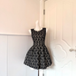 Black Floral Jacquard Lace Short Cocktail Dress, Sleeveless Round Neck High‑Waist A‑Line Homecoming Gown gh9148