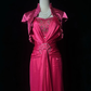 Fuchsia Satin Prom Dress V Neck Ruched Bodice Rhinestone Waist Long Sash Formal Gown with Ruffle Shrug gh9557