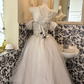 Ivory Off-the-Shoulder Gown with Silver Embellishments, Waist-Cinched Puffy Long Romantic Dress, Wedding Gown gh7539