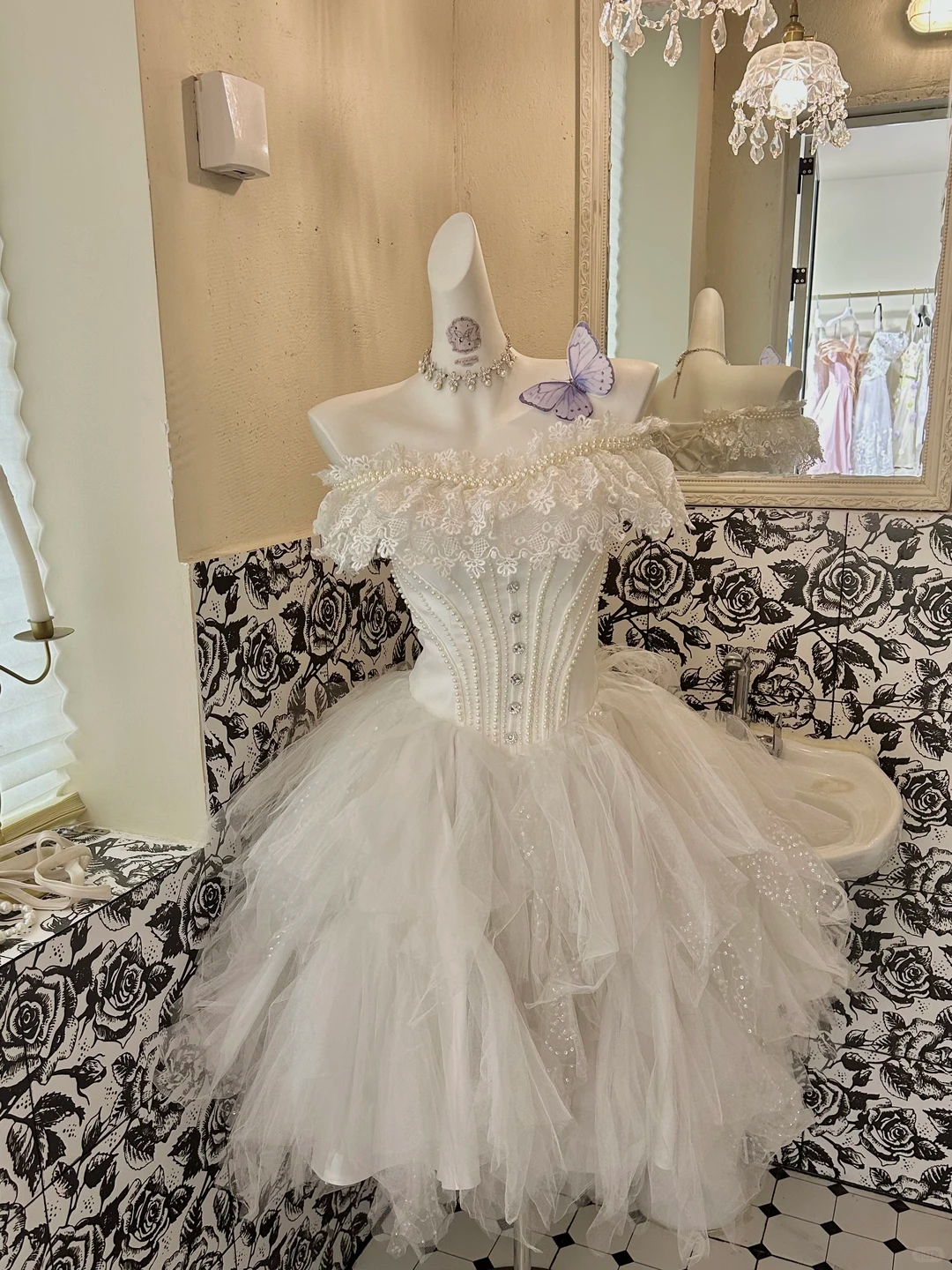 Ivory Off-the-Shoulder Cinched Waist Figure-Flattering Voluminous Short Romantic Dress, Wedding Gown gh7800