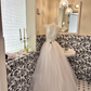 Ivory Gown with Rhinestones, Waist-Cinched Full Flared Long Romantic Dress, Wedding Gown gh7711