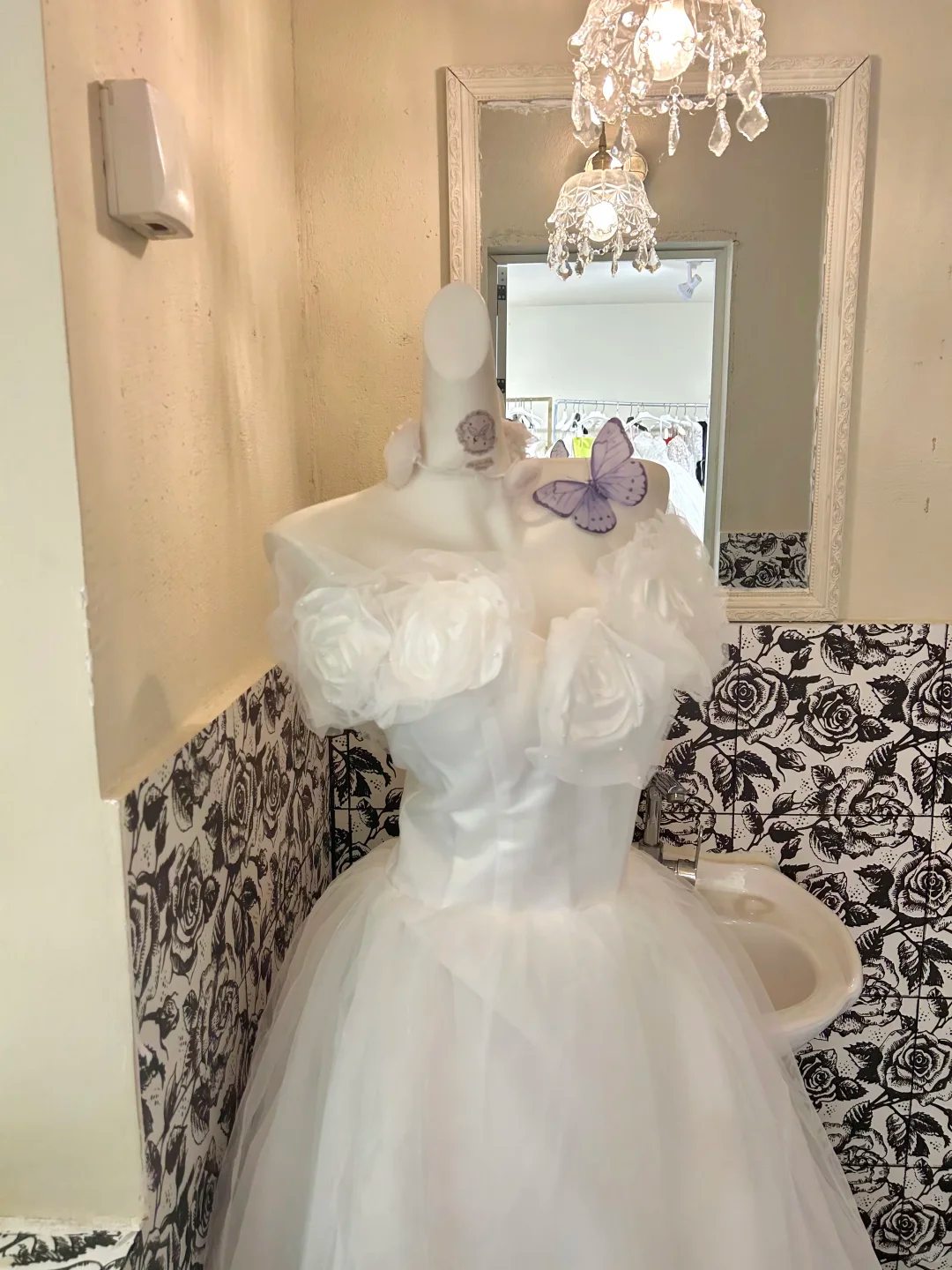 White Strapless Floral Waist-Cinched Voluminous Skirt Long Romantic Dress, Wedding Gown gh7766
