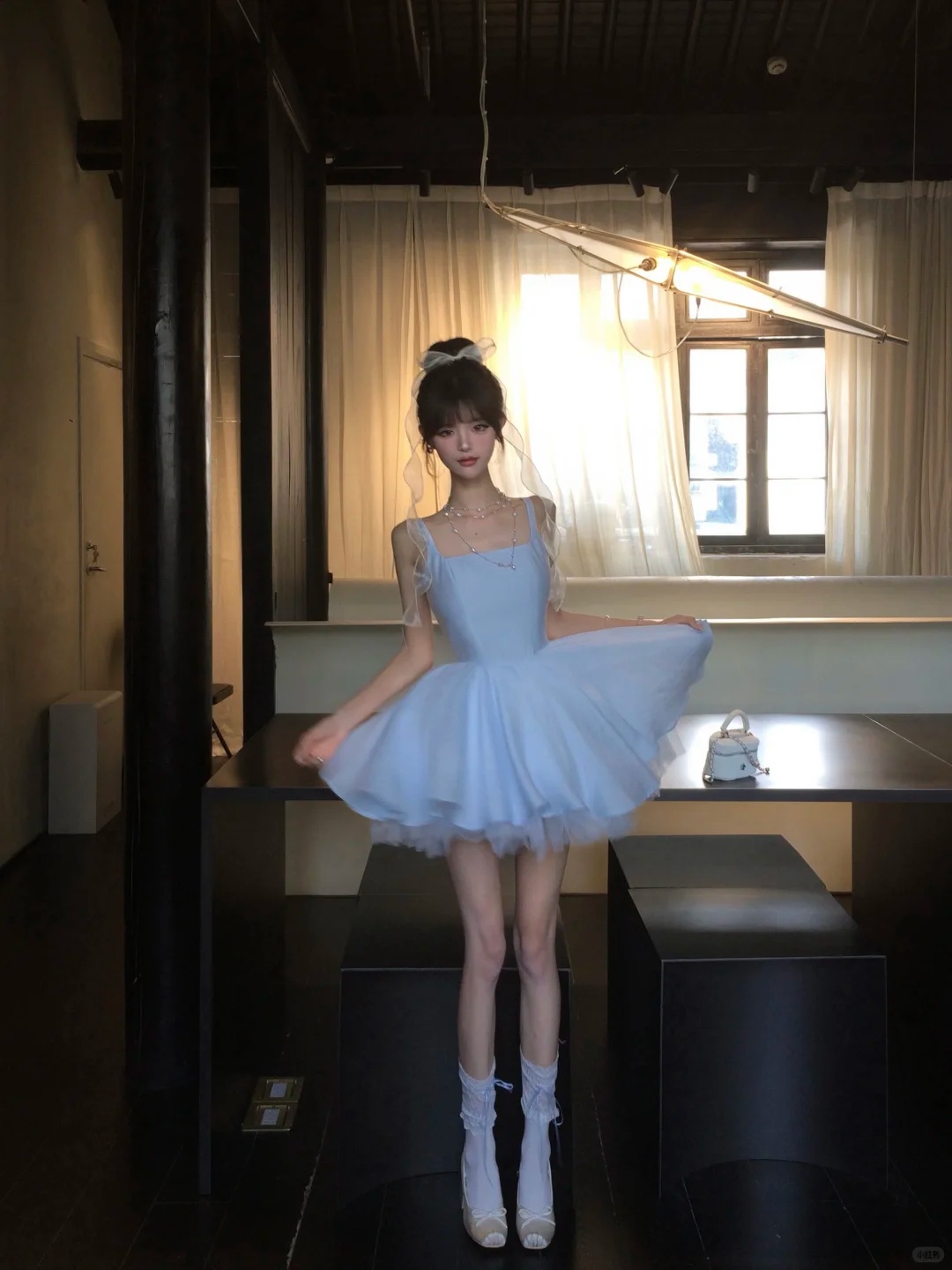 Women Sweet Light Blue Square Neck Homecoming Dress Wide Straps Boned Corset Double Layer Tulle A-Line Short Prom Gown gh9441