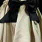 Champagne Satin Strapless Vintage Midi Prom Gown, Ruched Bodice, Large Side Black Satin Bow, High Fitted Waist, A‑Line Full Midi Skirt, Black Tulle Lining, Retro Cocktail Party Dress gh8876