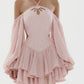 Girlhomeshops-Pink Sweet Long Sleeve Short Chiffon Ruffle Homecoming Dress gh5334