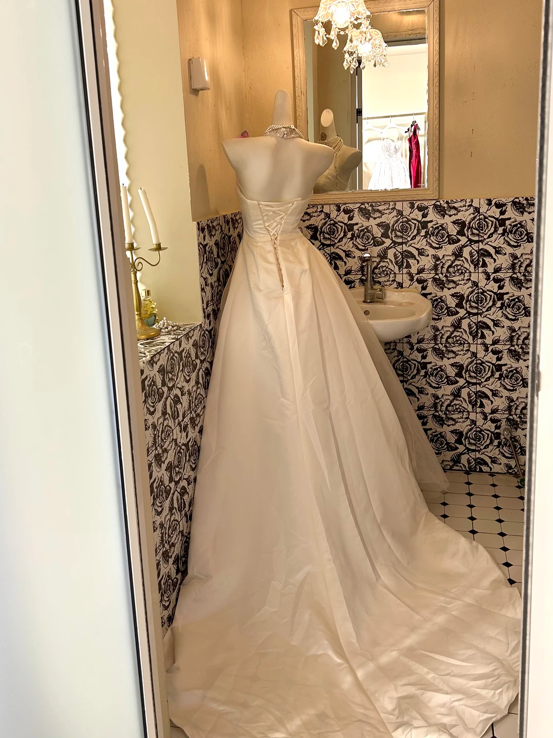 White Strapless Waist-Cinched Slit Sexy A-Line Skirt Romantic Dress, Wedding Gown gh7615