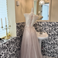 Light Gray Pink Sleeveless Waist-Cinched Full Flared Skirt Luxury Romantic Dress, Wedding Gown gh7637