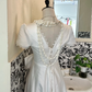 White V-Neck Fitted Waist Slim Long A-Line Skirt Classic Romantic Dress, Wedding Gown gh7659