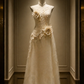 ✨Girlhomeshops-Cream White 3D Camellia Tulle Cheongsam Qipao gh10452