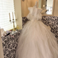Ivory Spaghetti Strap Off-the-Shoulder Waist-Cinched Voluminous Princess Skirt Long Romantic Dress, Wedding Gown gh7722