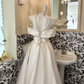 Ivory Soft Off-the-Shoulder Waist-Cinched Minimalist Grand Long Romantic Dress, Wedding Gown gh7599