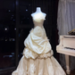 Light Yellow Strapless Waist-Cinched Long Evening Prom Dress, Fairy Prom Gown, Romantic Prom Gown gh7362