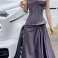 Purple vintage fashion spaghetti strap long satin prom dress, evening dress, party dress gh3525