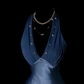 Dusty Blue Satin Halter Neck Evening Gown, Deep V Halter Open‑Back, Beaded Neckline Detail, Fitted Mermaid Floor‑Length Dress, Chiffon Hem Trim, Retro Prom Party Gown gh8879