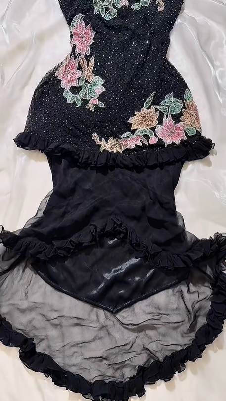 Sexy Vintage Black Spaghetti Strap Dress with Sequin & Vintage Pattern, Fitted Waist Slim Prom & Evening Party Gown gh8526