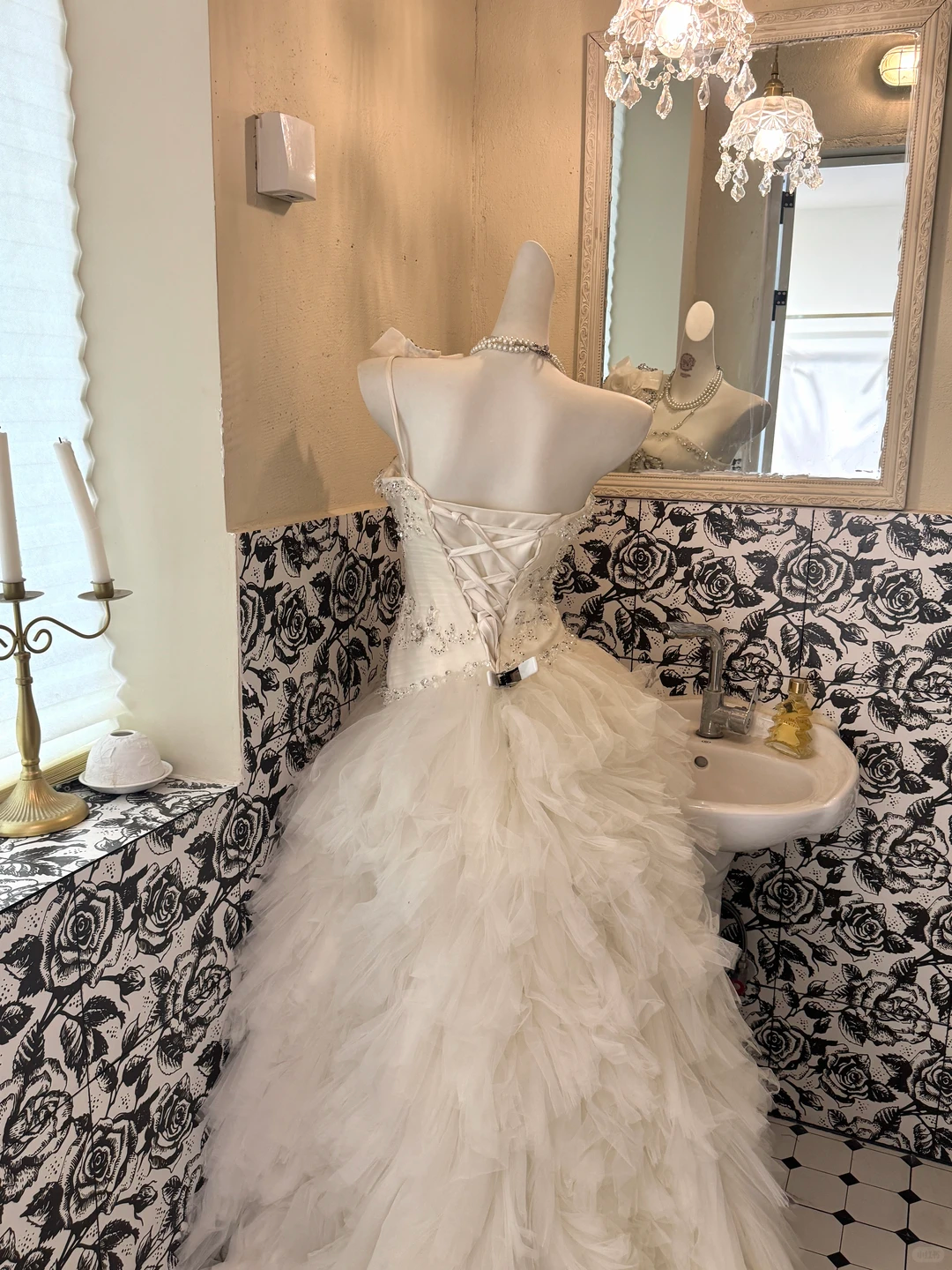 White Strapless Beaded Waist-Cinched Tiered Ruffle Cake Skirt Romantic Dress, Wedding Gown gh7496