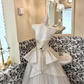 Ivory Gown with Silver Decorations, Waist-Cinched Slim A-Line Long Romantic Dress, Wedding Gown gh7703