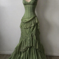 ✨Girlhomeshops-Olive Green Spaghetti Strap Corset Prom Dress, Lace Tiered Ruffle Mermaid Evening Gown gh10209