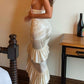 Luxury Glamorous Open-Back Style Halter Deep V Gown | Cream Satin Ruched Mermaid Maxi Dress for Gala Red Carpet High-End Social Event gh6438