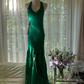 Grün, wunderschön glänzend, modisch, elegant, zarte Spitze, Perlenbesatz, lang, Satin-Chiffon, Ballkleid, Abendkleid für Geburtstage/Hochzeitsgäste/Urlaubspartys, Ballkleid, Valentinstags-Date-Kleid, gh4037