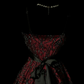Burgundy Spaghetti Strap Short Cocktail Gown, Silver Scroll Floral Embroidery, Black Pleated Wide Sash, Swing Midi Skirt, Party Prom Dress gh8916