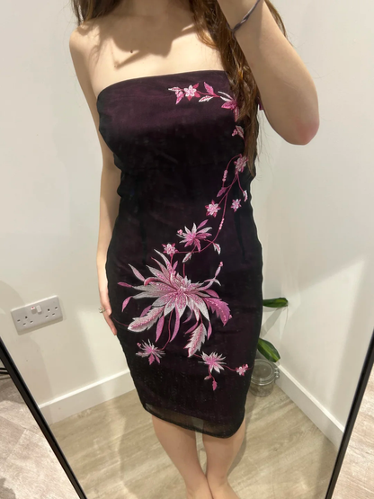 Deep Purple Vintage Luxury Embroidered Strapless Fitted Waist Slim Bodycon Prom & Evening Party Dress gh8453