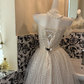 Ivory Off-the-Shoulder Check Pattern Designed Waist-Cinched A-Line Elegant Romantic Dress, Wedding Gown gh7723