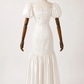 Ivory White Vintage French Wedding Dress, Puff Short Sleeve V‑Neck Lace Beaded Embroidery Fitted Bodice Satin Bow High‑Low Ruffle Bridal Gown gh9082